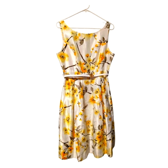 Jessica Howard Retro 60s Sleeveless Scoop Neck Fit Flare White Yellow Floral 10 - Picture 4 of 16